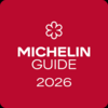 MICHELIN GUIDE 2026-Logo mit weißem Schriftzug und Blütenemblem auf rotem Hintergrund
